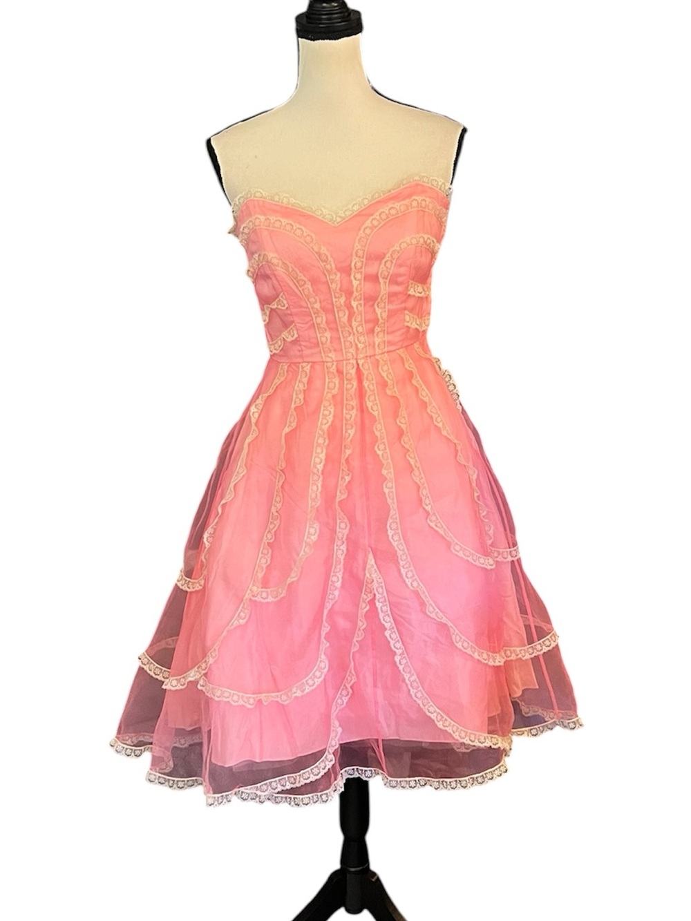 Vintage Y2K Betsey Johnson Evening Pink Sheer Mesh Lace Cupcake Tea Party Dress - Picture 10 of 14